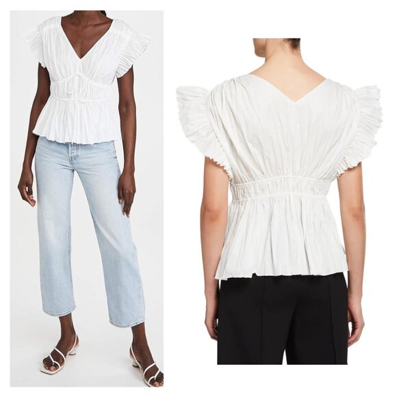 Rebecca Taylor Broomstick Peplum Blouse Flutter Sleeves in Lyria White size 14/L - Picture 16 of 16